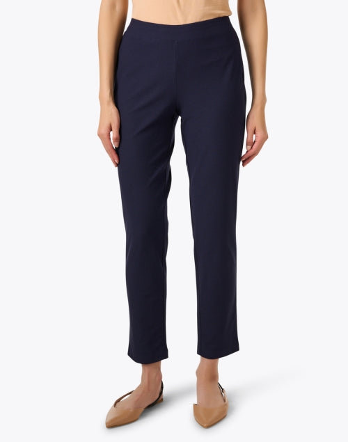 Stretchable Slim Ink Blue Ankle Cropped Pull - on Pants
