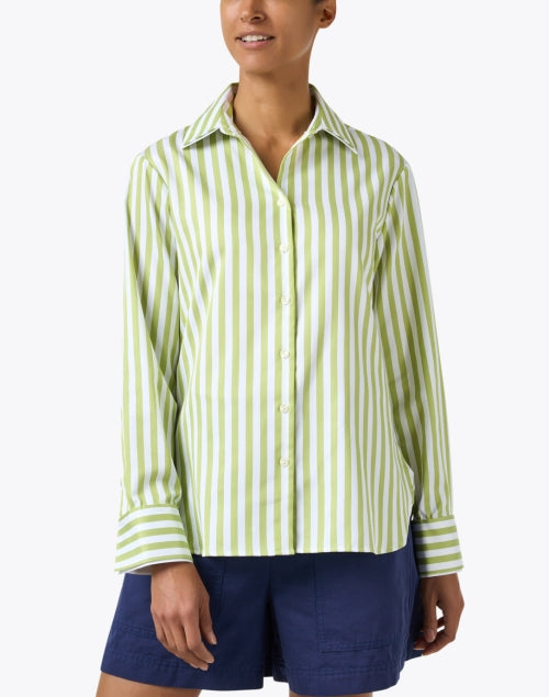 Stylish Green and White Striped 100% Cotton Margot Top for Sunny Days