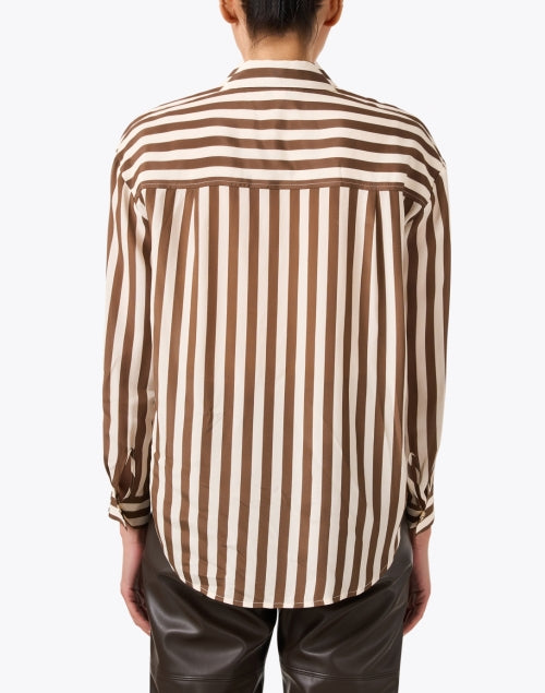 Blythe Women's Brown and White Striped Luxury Satin Silk Blend Blouse