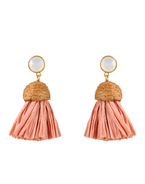 Summer Rose Raffia Tassel Dangling Drop Earrings by Lizzie Fortunato
