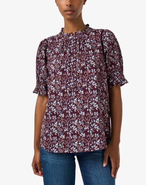 Stylish Los Altos Burgundy Floral-Printed Cotton Women's Top