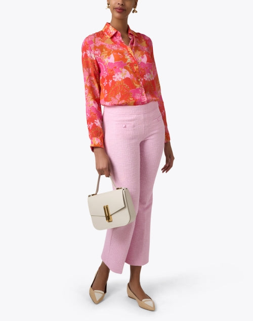 Cambio's Faith Pink Textured Stretch Knit Straight-Leg Pant with Gold-Button Patch Pockets