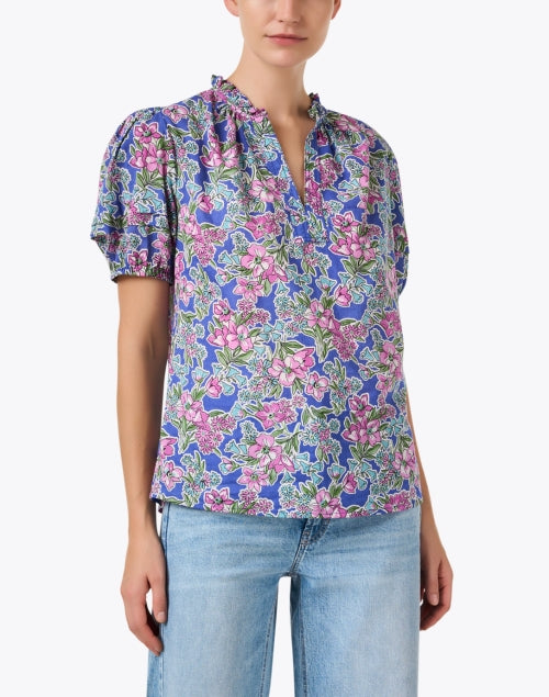 Banjanan Bronte Style Blue Multi-Flowered Women's Lightweight Top for Getaways