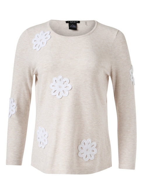Lightweight Beige Crochet Floral Knit Women's Top