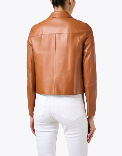 Stylish Copper Brown Lambskin Leather Zip-Up Jacket for Fashionable Wardrobe