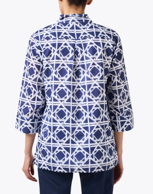 Navy Intricate Rattan Print Women's Cricket Top by Jude Connally