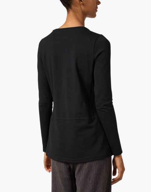 Elegant Black Long Sleeve Pima Cotton Tunic with Stitch Detailing