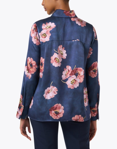 Stylish Blue Silk Blouse with Floral Print