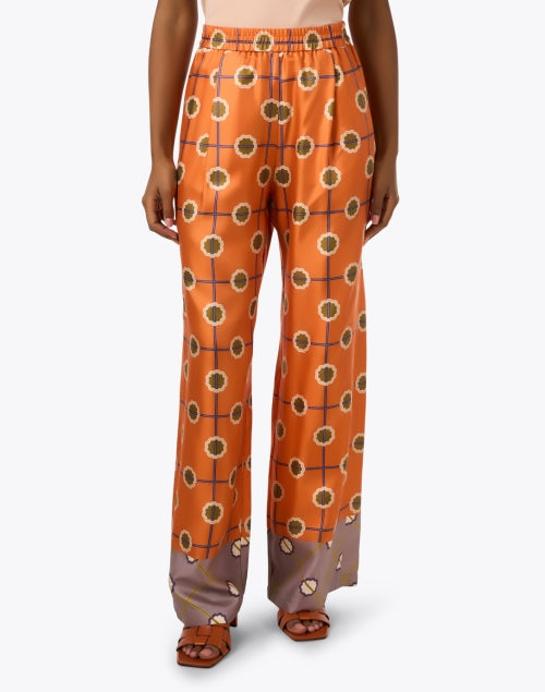 Stylish Orange Printed Silk Twill Wide - Leg Pants for Fashion - Forward Individuals