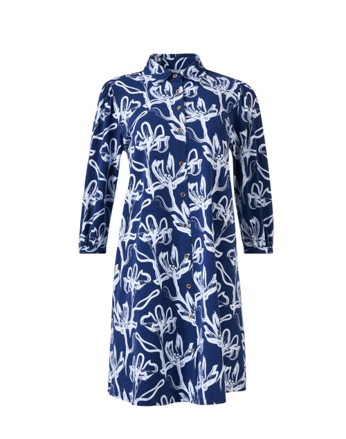 Navy Floral Print Cotton Women's Shirt Dress by Ashlynn