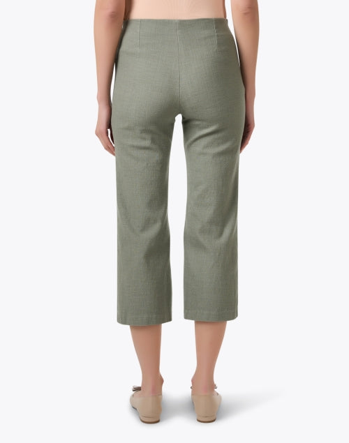 Stylish Chloe Green Cotton Linen Flare Cropped Pull - On Pants