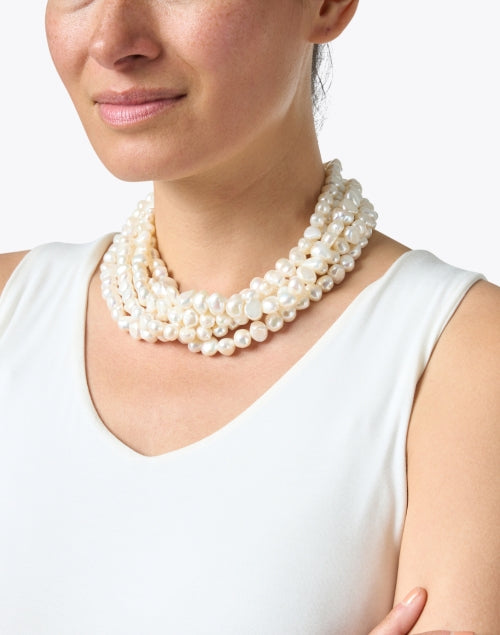 Kenneth Jay Lane Stunning Gold-Clasp Freshwater Multi-Strand Pearl Necklace