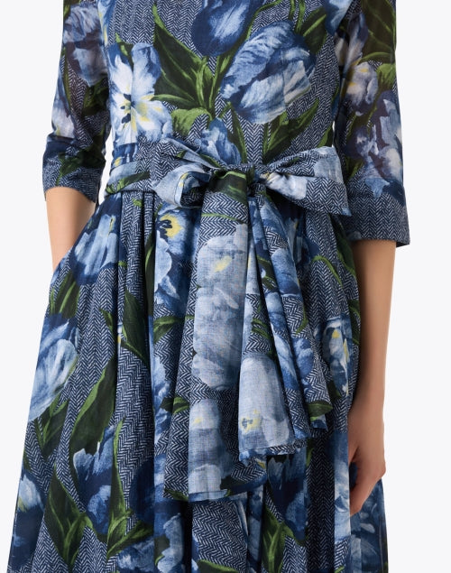 Stylish Aster Blue Floral Patterned Lightweight Stretch Cotton Women's Dress