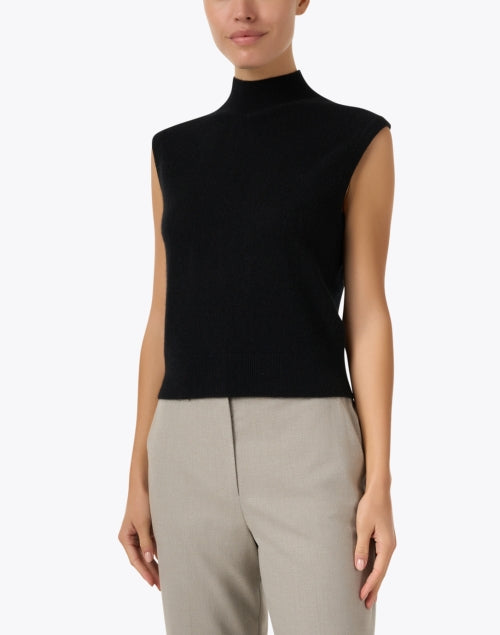 Luxurious Black Sleeveless Cashmere Mock Neck Sweater for Versatile Styling
