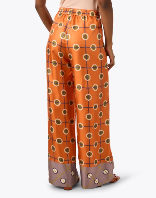 Stylish Orange Printed Silk Twill Wide - Leg Pants for Fashion - Forward Individuals