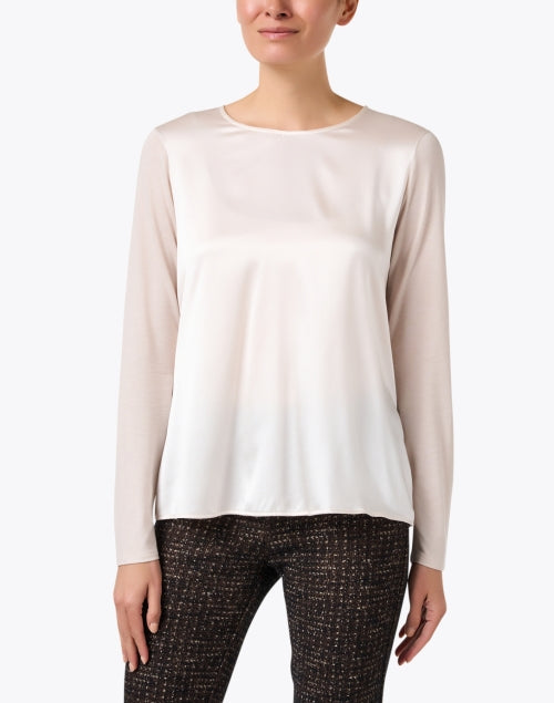 Luxurious Ivory Jersey Top with Satin Front Panel for All Occasions