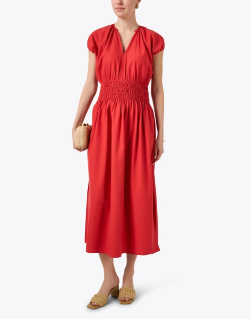 Elegant Lightweight Cotton Blend Mina Red Midi Dress