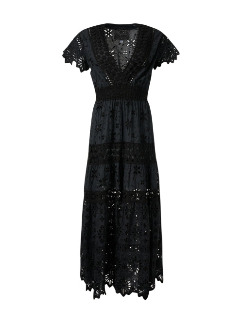 Stylish Black Cotton Eyelet Embroidered Women's Dress