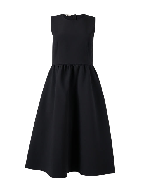 Lafayette 148 New York Luxury Wool-Silk Black A-Line Pearl Zip Midi Dress