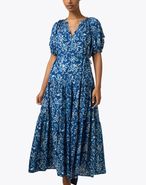 Stylish Uva Blue Printed Lightweight Cotton Maxi Dress for Women