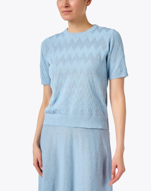 Stylish Blue Chevron Patterned Knit Women's Top