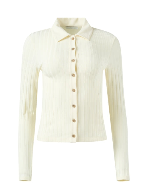 Comfortable Ivory Stretch Ribbed Knit Women's Top