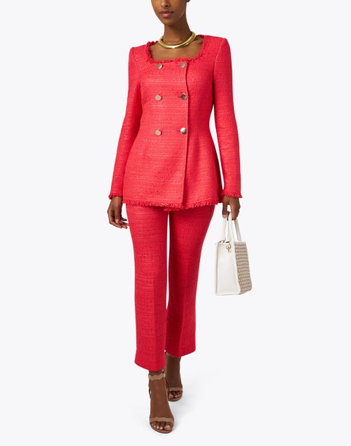 Stylish Red Tweed Cropped Flare Pants by Santorelli