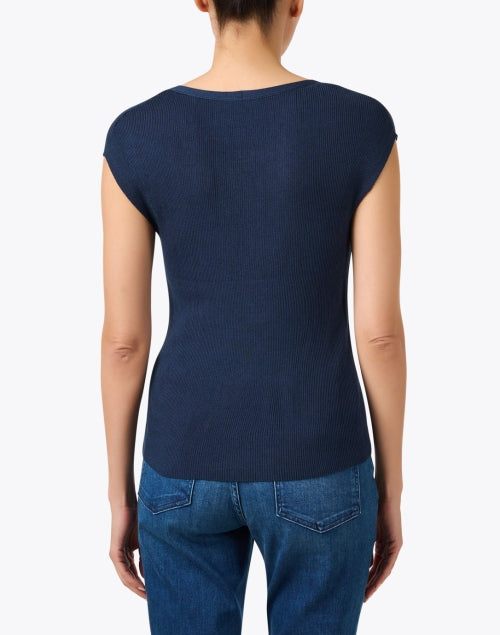 Stylish Navy Knit Cap-Sleeve Top for Versatile Dressing