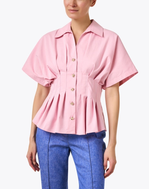 Stylish Georgia Pink Pleated Stretch Cotton Women's Shirt