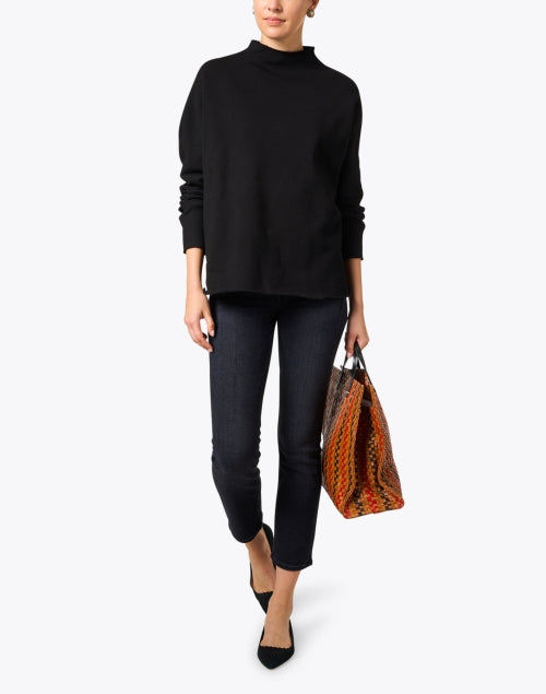 Stylish Effie Black Cotton Relaxed Funnel Neck Sweatshirt for Fall