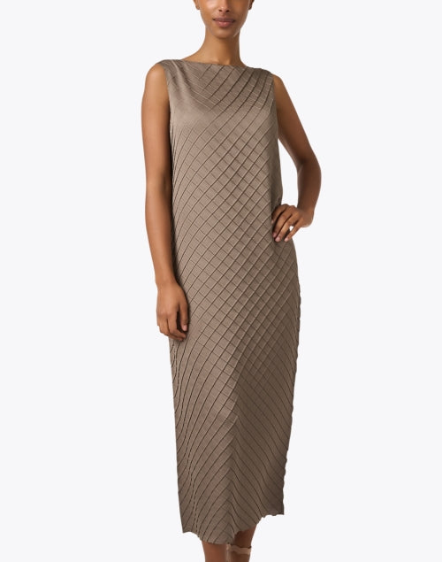 Stylish Taupe-colored Diamond-pleated Maxi Dress for Women