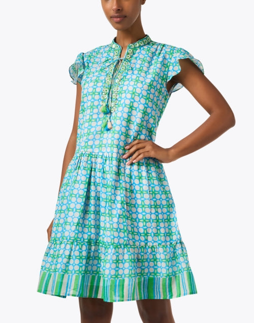 Stylish Green and Blue Multi - Printed Mini Dress