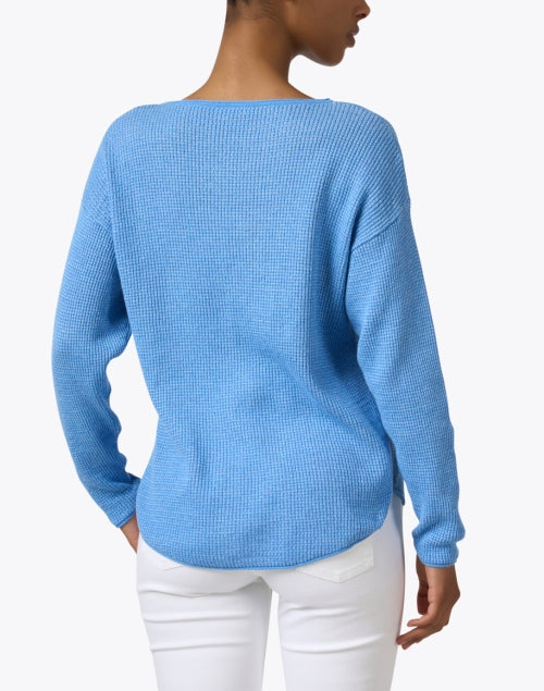 Stylish Blue Cotton Waffle-Knit Boat Neck Top