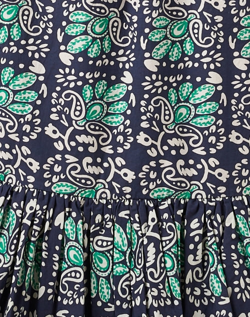 Stylish Navy and Green Print 100% Cotton Women's Dress
