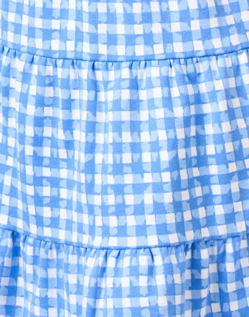 Sail to Sable's Stylish Blue Gingham Mini Tiered Flutter - Sleeve Dress