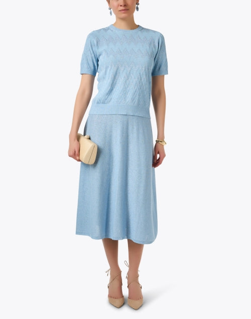 Stylish Cielo Blue Cotton Blend Knit A-Line Skirt