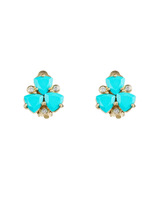 Turquoise Gemstone Cluster Stud Clip-On Earrings for Women