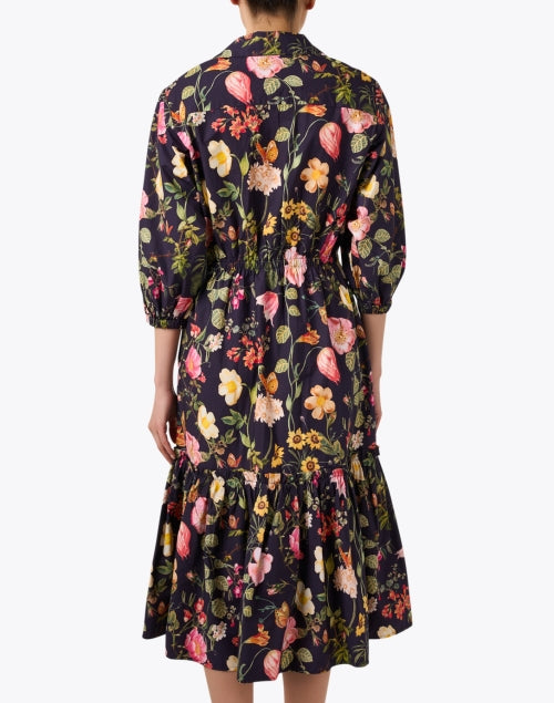 Navy and Multi - colored Floral Print Cotton Women's Shirt Dress by Hutton
