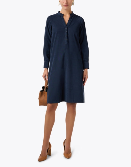 Navy Cotton Corduroy Relaxed Shift Dress for Timeless Style
