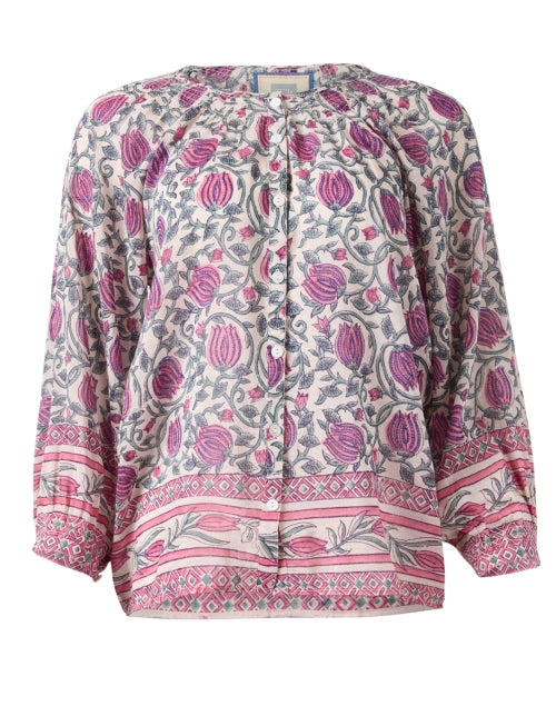 Courtney Women's Fashionable Tulip Patterned Button - Down Blouse