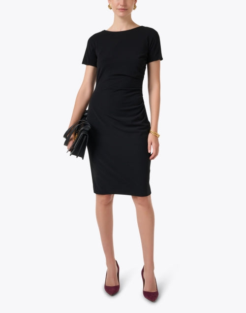 Marc Cain Elegant Black Ruffled Knee-Length Ruched Women's Dress