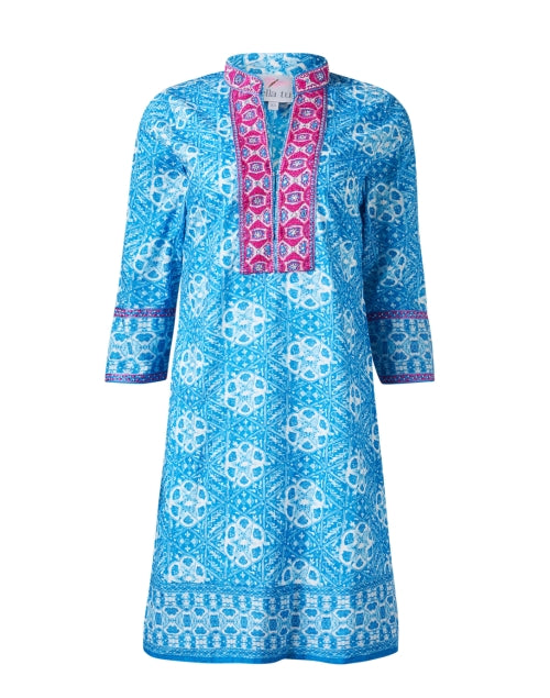 Stylish Blue and Pink Printed Women's Tunic Dress for Daily Wear