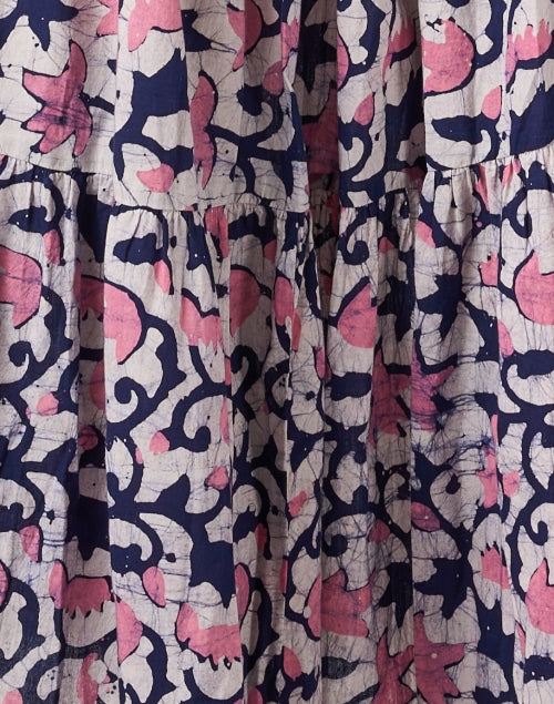 Stylish Uva Navy and Pink Printed Cotton Maxi Dress for Women