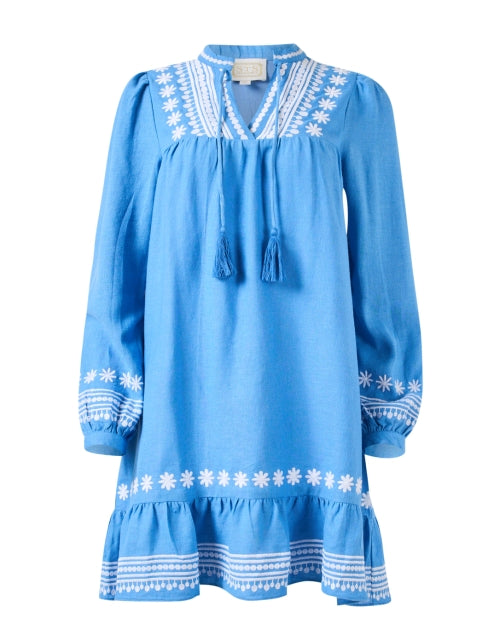 Stylish Marina Blue and White Embroidered Women's Dress for Various Occasions