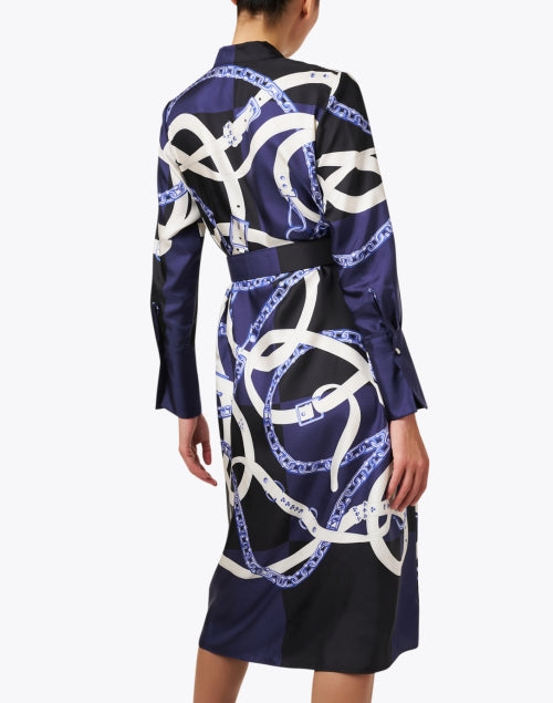 Elegant Cambridge Navy-Printed Silk Women's Dress