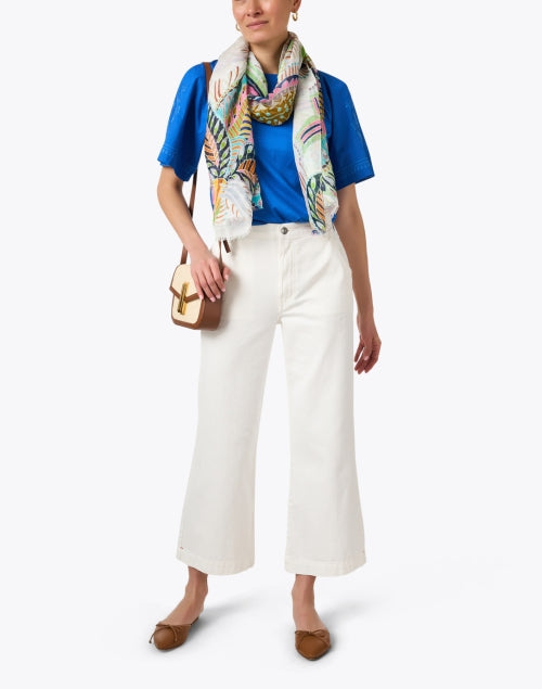 Exquisitely Embroidered Livorno Women's Blue Cotton Top for Everyday Wear