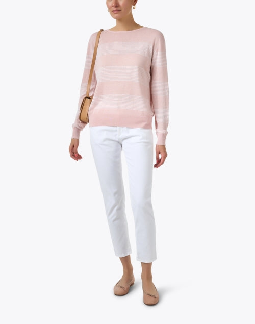 Stylish Pink and White Striped Linen Sweater for Transitional Wardrobe