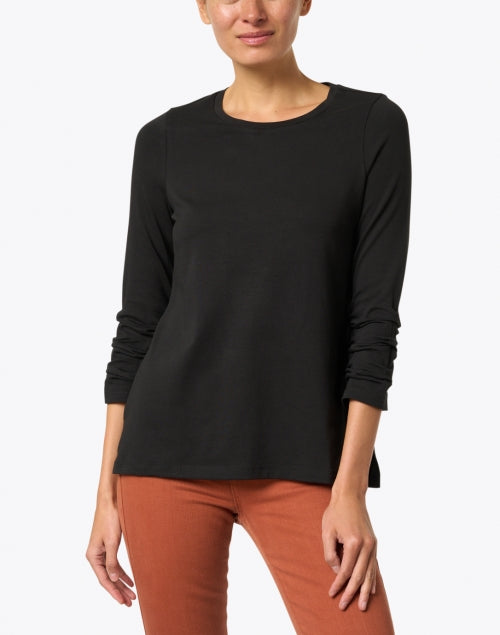 Versatile Black Pima Cotton Women's Ruched Set - In Sleeve T - Shirt