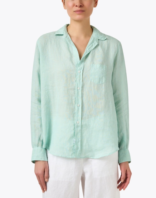 Eileen Fisher's Charming Seafoam Green Lightweight Linen Casual Shirt