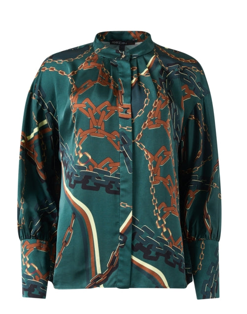 Stylish Green Blouse with All - over Chain Link Print